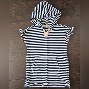 J.Crew Crewcuts Striped Hooded French Terry Swim Coverup, Girls Size 6-7
